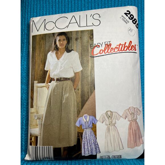 McCalls 2985 pattern swing skirt blouse 1980s size 16 - Picture 1 of 6